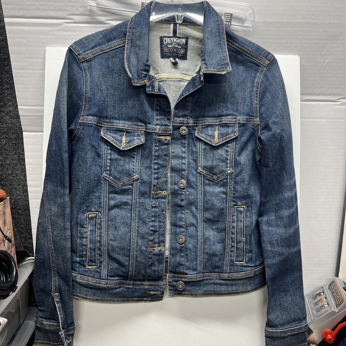 Vintage Chevignon Denim Jacket Women M Blue Retro Embroidered | eBay
