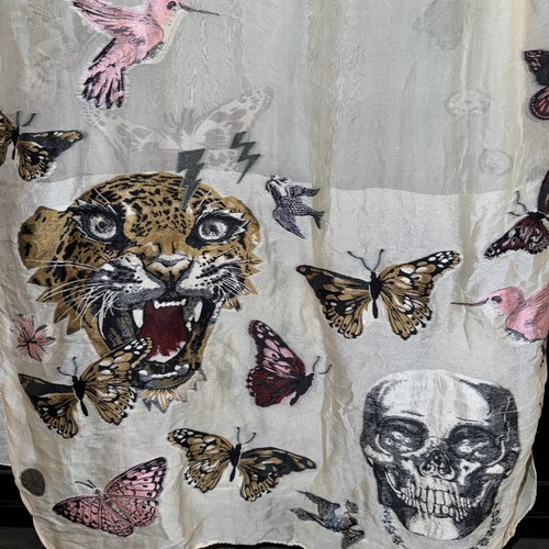 Alexander McQueen Seidenmischung bestickter Schal creme mit mehrfarbigem Design