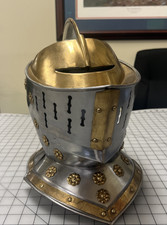 Repro Medieval "Golden Knight" Helmet - Closed with Brass face shield
