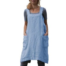 Amlztr Cross Back Linen Cotton Apron with Pockets - Plus Size Knee-Length for...