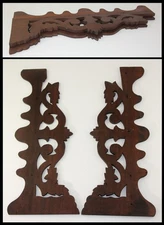 Antique PAIR of Walnut Fretwork Panels Wall Door Pediments Architectural Salvage