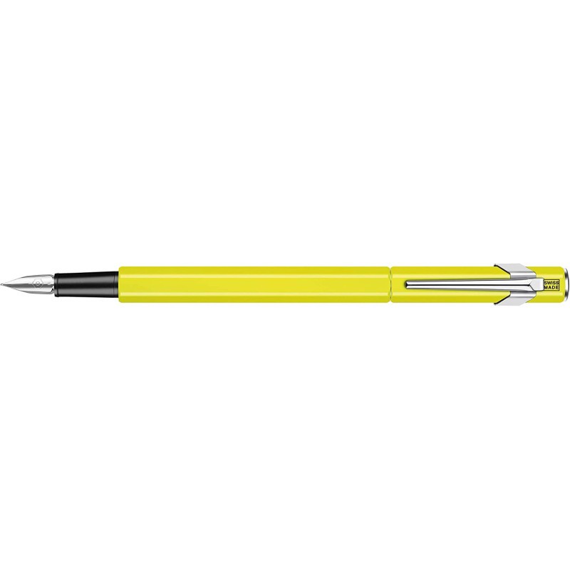 Stylo plume jaune fluo Caran d'Ache métal écriture plume moyenne rechargeable
