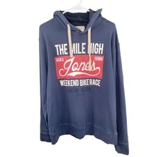 Jack Jones Hoodie Mens XXL Blue Graphic Bike Race New York Sporty Minimalist