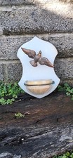 Antique Catholic Holy Water Font,  Art Deco French Religious Decor Bird Bronze