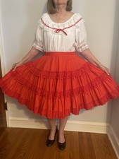 Vintage Square Dance Skirt and Blouse Red Size Large
