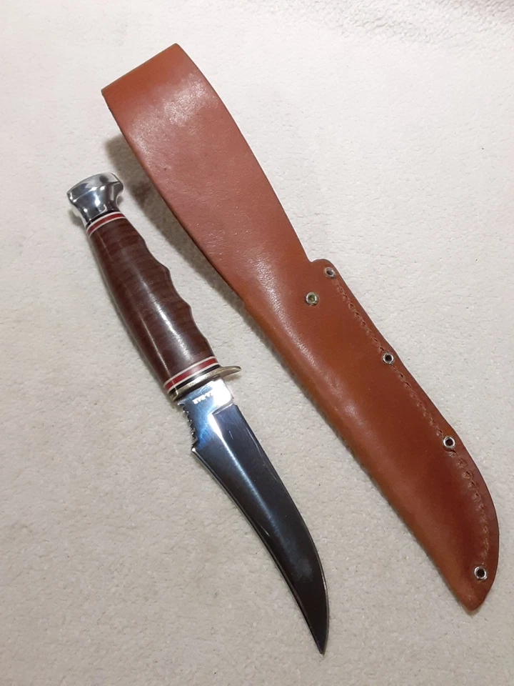 CUCHILLO DE CAZA KABAR 1233 APILADO CUERO FUNDA VINTAGE Foto 4 de 4