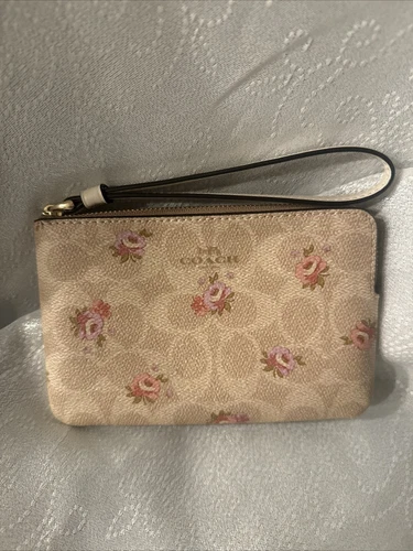 Bracciale Coach in tela firmato con cerniera stampa rose floreali NUOVO