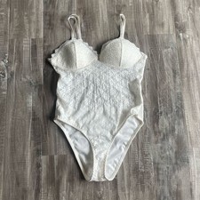 Lace Floral Bodysuit White Medium