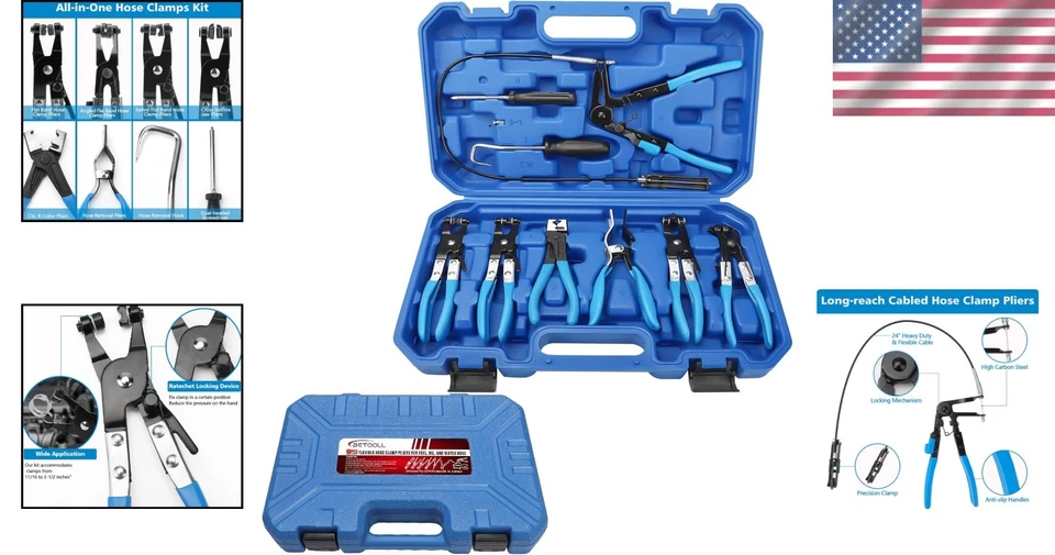 Kit de alicates de abrazadera de manguera profesional, mango ergonómico azul Foto 2 de 4