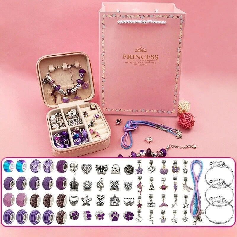 Girls Bracelet Making Kit Beads Jewellery Charms Pendant Set DIY Craft Kids Gift - Image 2 of 4