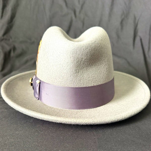 Bruno Capelo Men's Gray/Gray Solid Fedora Hat, Wide Brim, Lined, Size S