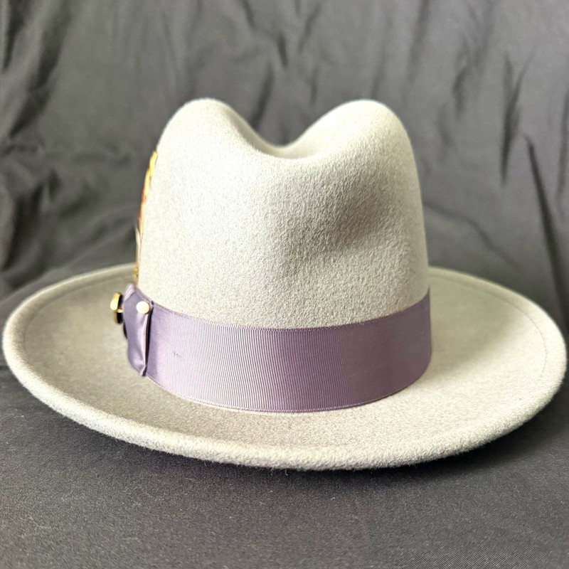 Bruno Capelo Men's Gray/Gray Solid Fedora Hat, Wide Brim, Lined, Size S