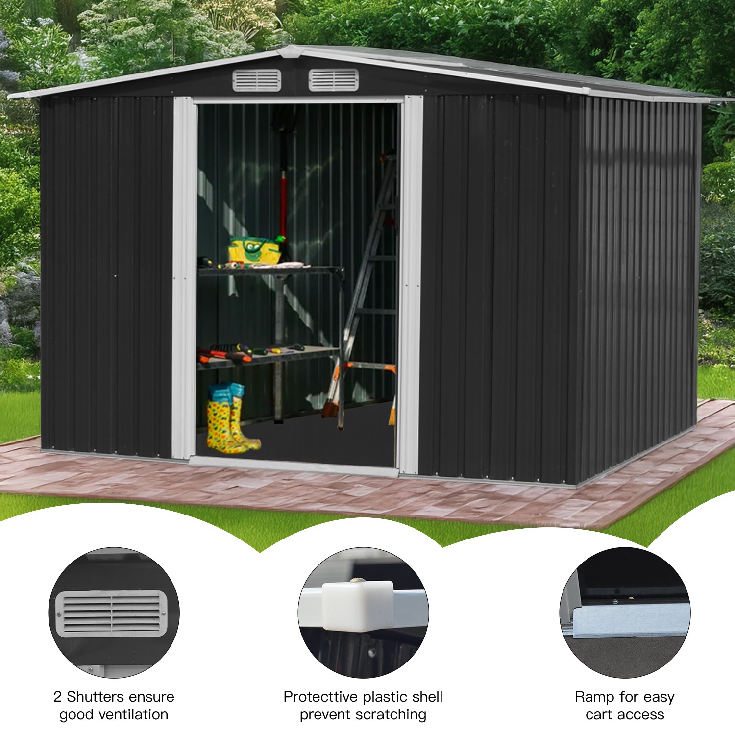 8x6ft Metal Garden Shed Galvanised Steel Storage House WIth Lockable Door Tools