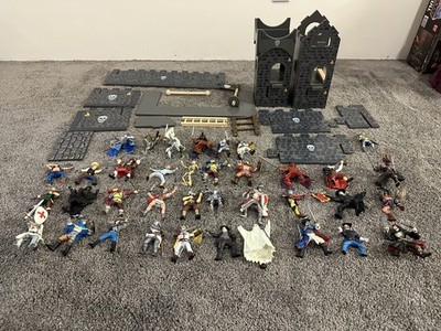 Papo Medieval Fantasy Toy Lot Of 37+ Skull Fortress Knight Dragon Cowboy Ghost￼