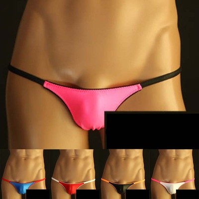 Men Solid Low Waist Thong Underwear G Strings T Back Panties Black White