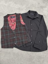 Boys black Shirt With Dark Tartan Plaid Vest - Stylish Two Piece Set