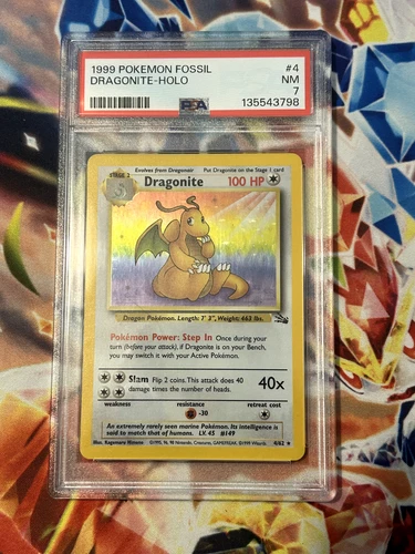 Pokemon Dragonite 4/62 Holo Fossil Unlimited PSA 7