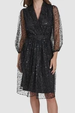 Halston Women's Black Sequined Fit & Flare Dress Size 12