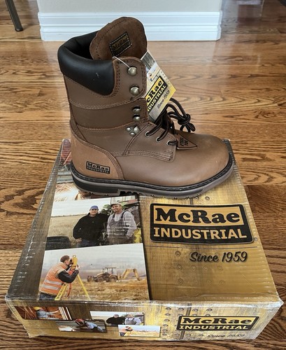 McRae Industrial Leather Steel Toe Boots, Size 6.5W, New In Box