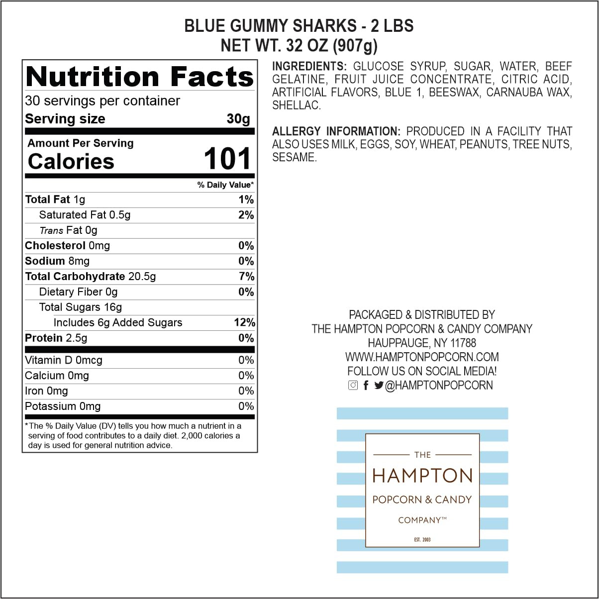 ✨Blue Gummy Sharks Candy, 2 Pound Bulk Bag, the Hampton Popcorn & Candy Company