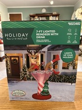 Gemmy Holiday Living 7-Ft Inflatable LED Airblown Reindeer With Drink Christmas