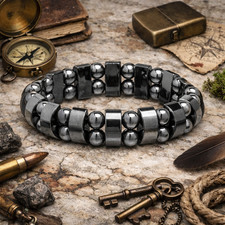 Pulsera elástica de curación de hematita magnética pulsera de terapia de hematita de 2 líneas