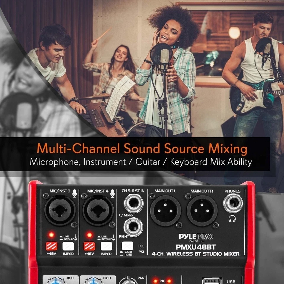 Pyle 4-Ch. Bluetooth Studio Mixer-Pro Audio Digital DJ Audio Mixer Console - Image 2 of 4