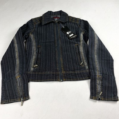 Womens New Vintage DKNY Denim Jacket Zip Striped Indigo Y2K Casual Streetwear
