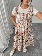 Womens Pleated Dress Summer Strappy Pocket Baggy Loose Maxi Dresses Plus Size