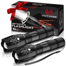 Victoper LED Flashlight 2-Pack, High Lumens Tactical Torch, 5 Modes, Waterproof,