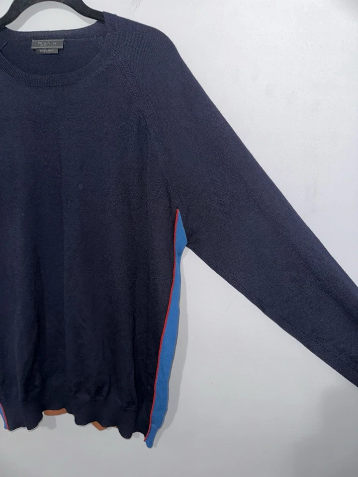 Prada Navy Crewneck Sweater Sz 54 Virgin Wool Soft Lightweight  - Image 4 of 4