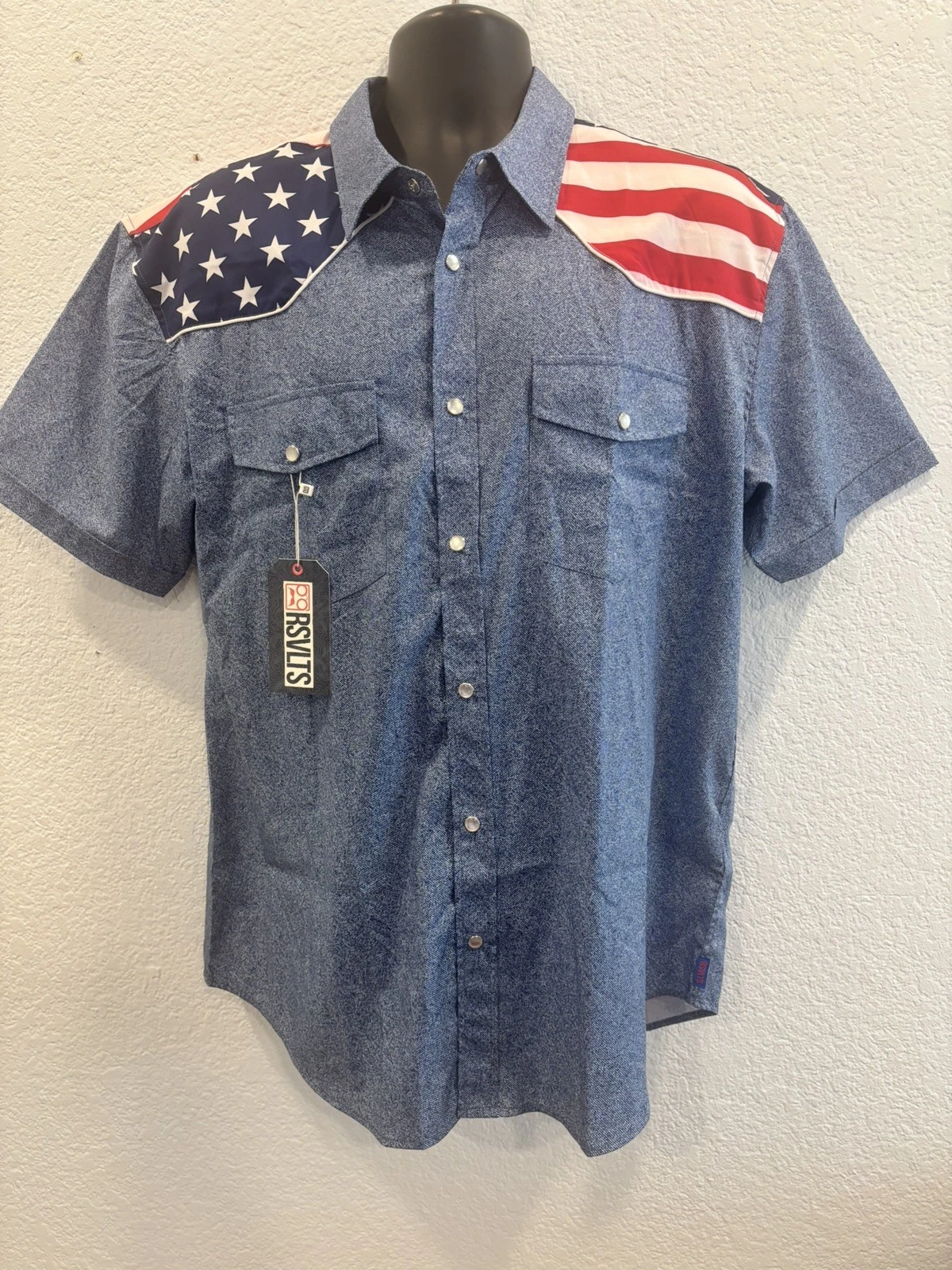 RSVLTS Kunuflex USA American Flag Pearl Snap Shirt Western Mens Size XL