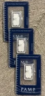 Three (3)   1/2 oz .999 PAMP Suisse Fine Silver Bars | Assayer Cards |