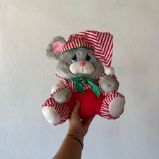 Vintage 1992 Well-Made Christmas Mouse Plush Pajamas Gray Stuffed Animal Toy