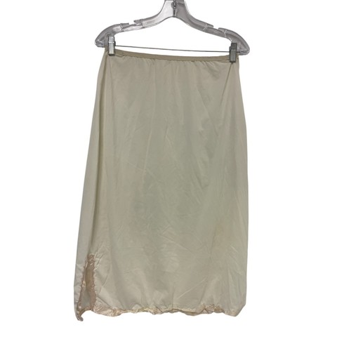 Vintage 60's Wonder Maid Style Womens Ivory Thigh Satin Trim Skirt Elastic Waist