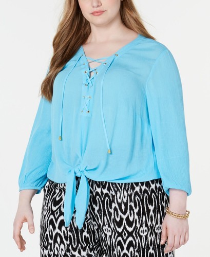 Inc International Concepts Women's Plus Size Lace-up Tie-front Top - 第 3/3 張圖片