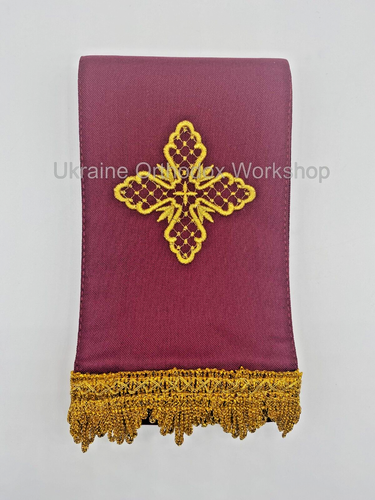 Orthodox Embroidered Bookmark for Gospel with Cross Burgundy Gabardine - Picture 4 of 6