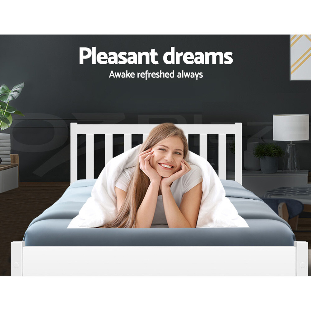 Artiss Bed Frame Single Size Wooden Mattress Base Timber Platform White SOFIE - Picture 11 of 11