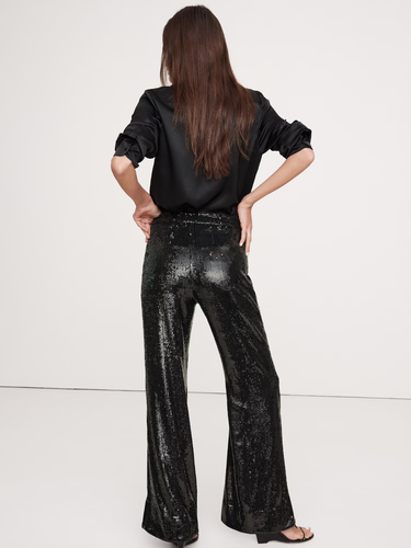 Banana Republic High-Rise Wide-Leg Sequin Pant 4P 4 Petite Black #603859 - Picture 2 of 12