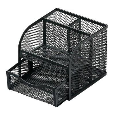 Metal Mesh Desk Organisers and Pen Holder with Sliding Drawer and 3 Compartments