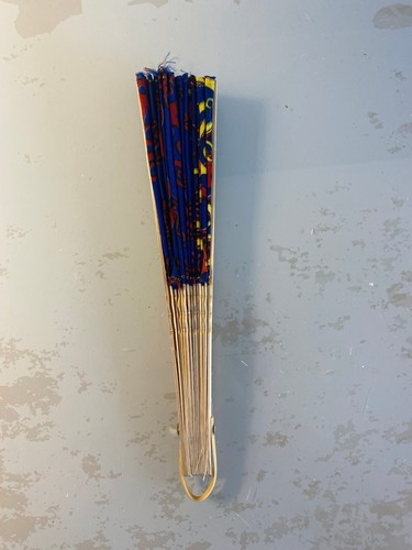 2 Gray Fans Hand Bamboo Cloth Handmade Indonesia New Avenico Abenico #628N - Picture 4 of 20