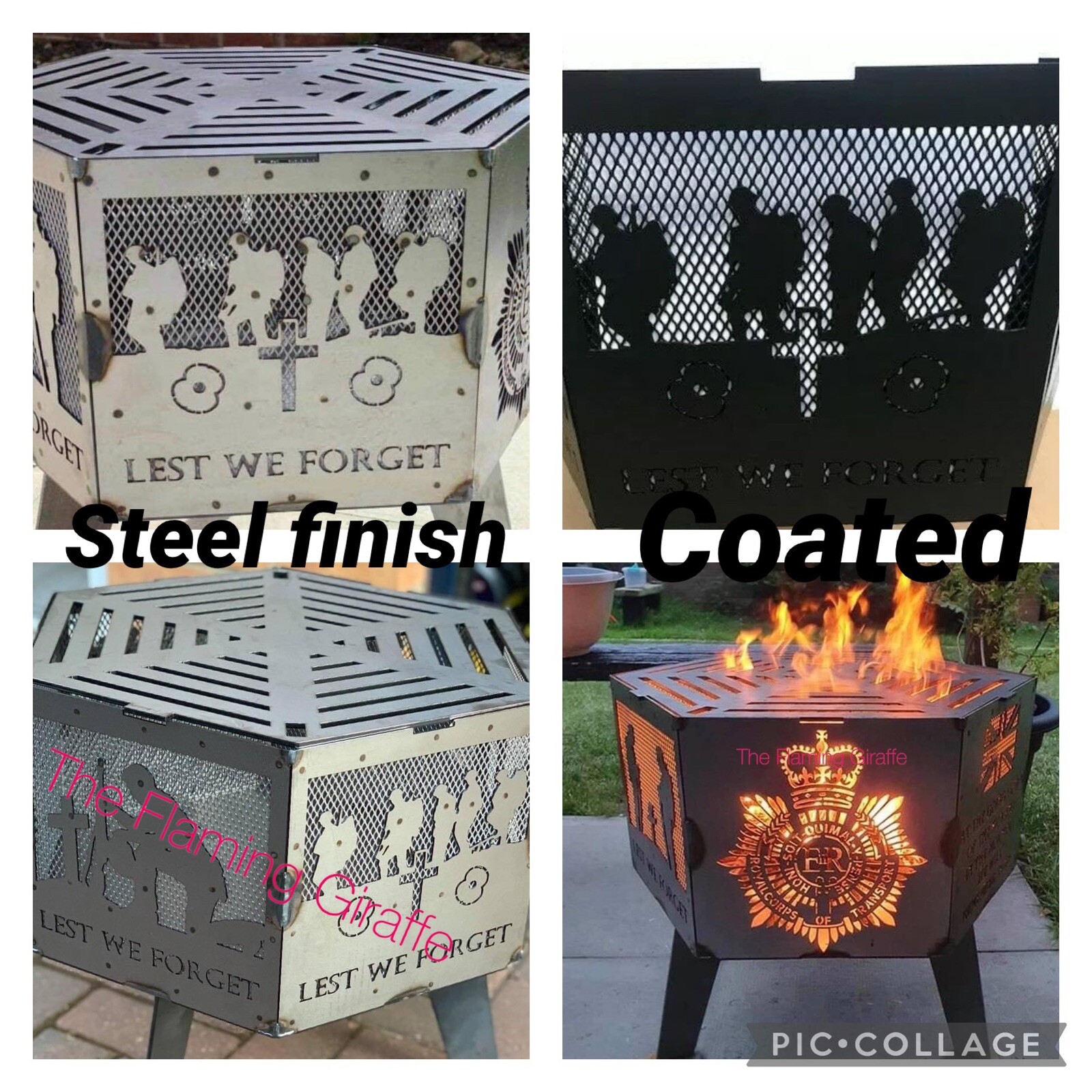 “Lest We Forget” Spitfire Remembrance Hexagonal fire Pit With Black Finish Grote voorraadwaarde