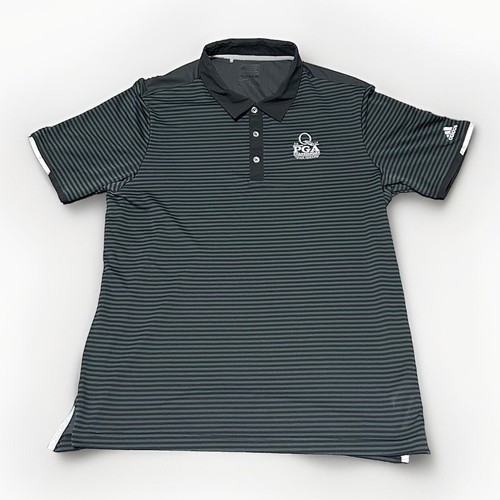 Adidas Climachill Shirt Mens L PGA Tour 2017 Golf Polo Performance Black Striped - Picture 1 of 12