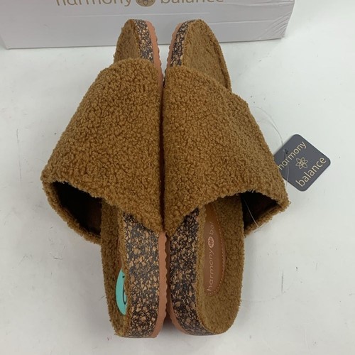 Harmony Balance Marino Tan Slipper Sliders Sandals Vegan Textile Sherpa 9 NWT - Picture 10 of 12