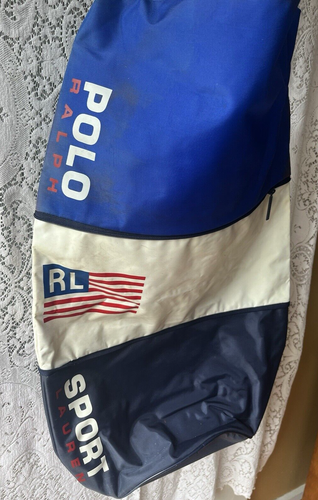 Vintage Polo Sport Ralph Lauren Tote Blue White Expandable Duffle Bag Strap - Picture 3 of 5