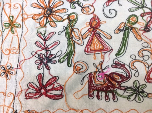 Om Vintage Indian Animal Figure Hand Embroidered Beige Wall Hanging Decor W8 - Picture 9 of 11