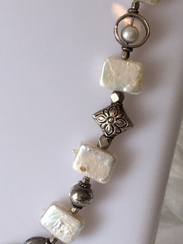 Vintage Sterling Silver Round & Square Baroque Pearl Necklace & Earring Set - Picture 4 of 19