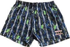Vintage Gecko Hawaii Day Glo Fluorescent 80's Beach Lined Shorts Men's L AOP EUC