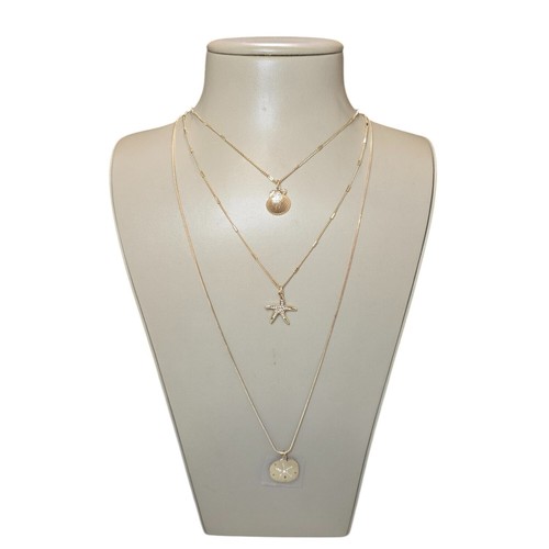 Tommy Bahama Long Shellman Triple Layer Necklace Gold Tone NWT