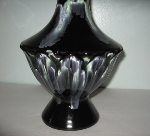 Jarrón de vidrio negro Royal Haeger moderno de mediados de siglo diseño gris y blanco de 14" de alto - Imagen 3 de 8